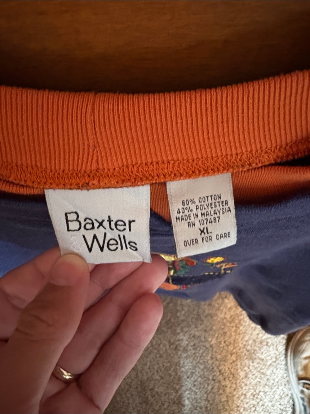 Woman’s Vintage Blue Embroidered Fall Crewneck Sweatshirt Baxter Wells Size XL - Picture 2 of 3